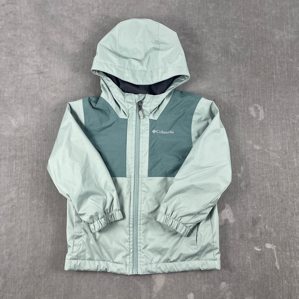 Columbia Kids 4T Sage Green Windbreaker Fleece Lined Hooded Jacket RD0016
